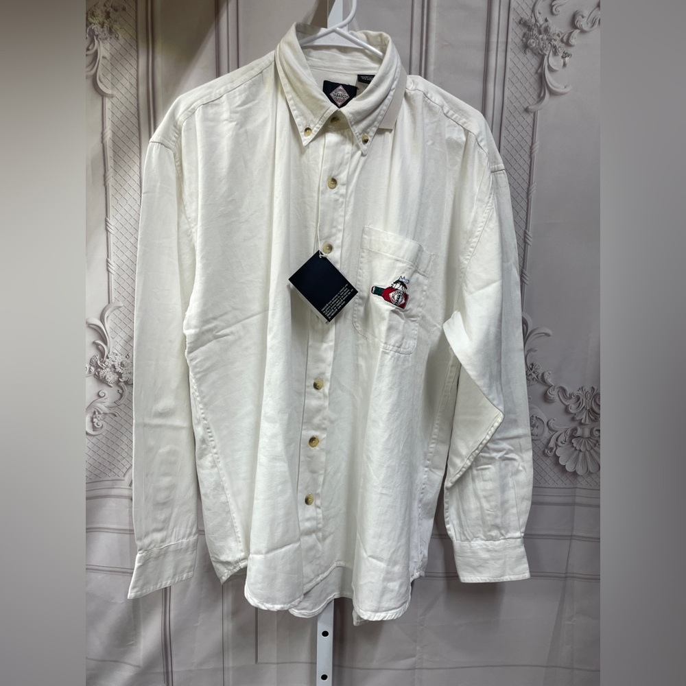 Tabasco White Long Sleeve Embroidered New Button Front Cotton Large Shirt